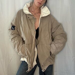 Nautica Women's Beige Puffer Jacket with White Lining